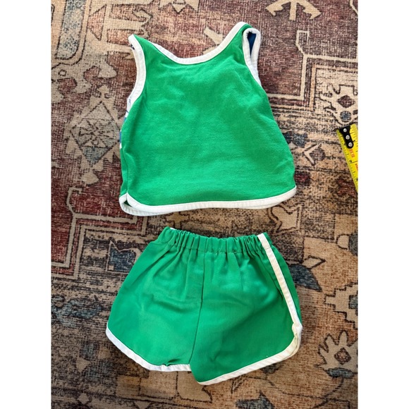 Vintage Health-tex Kids Swim Team Tank and Shorts Set Green Blue 12 Months USA - Picture 3 of 6